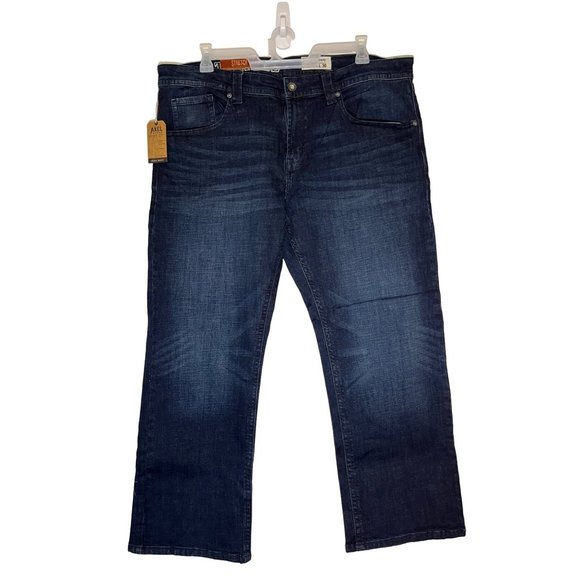 NWT T.K. Axel Men’s Jeans 40x30 Slim Boot Cut Stretch Dark Blue Denim Stretch - Picture 1 of 5